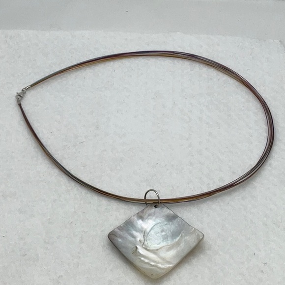 Monogram Initial M Shell Pendant Multi-Colored Metal Necklace - Picture 3 of 9